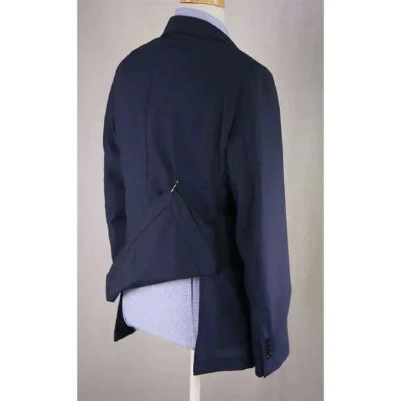 Artini Handmade in Italy Navy Blue Plaid Unlined 2-Btn Wool Blazer Jacket 40R - Picture 7 of 10